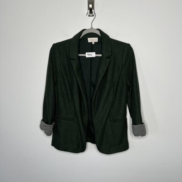 Skies Are Blue Blazer Womens Medium Dark Green Open Front Striped Cuff Jacket - Picture 1 of 12